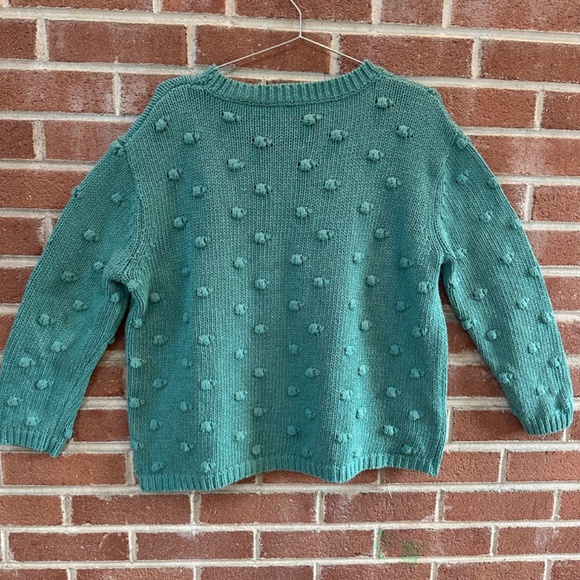 Flamingo Teal Pom-Pom Sweater Women's M | Chunky Knit, Cozy Boho Pullover - Picture 8 of 9